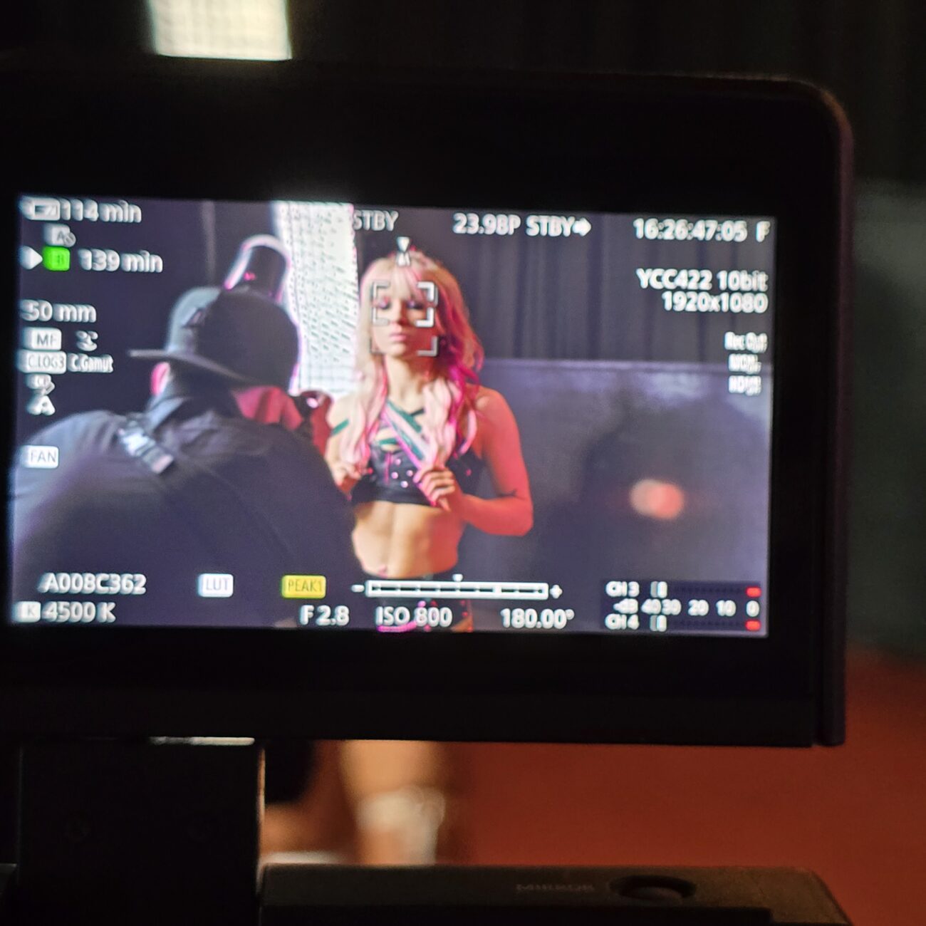 Kylie Page NWA wrestling in-ring monitor shot filmed by Philip Young Knoxville cinematographer