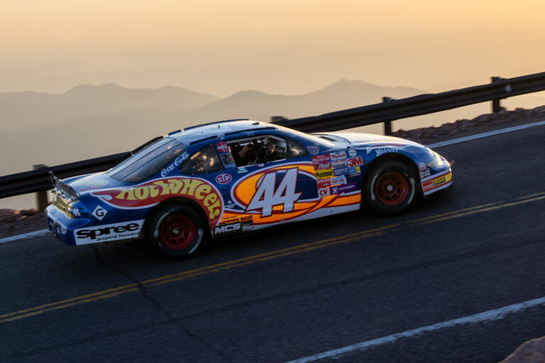 IndyCar driver J.R. Hildebrand piloting the iconic No. 44 Hot Wheels car at Pikes Peak.