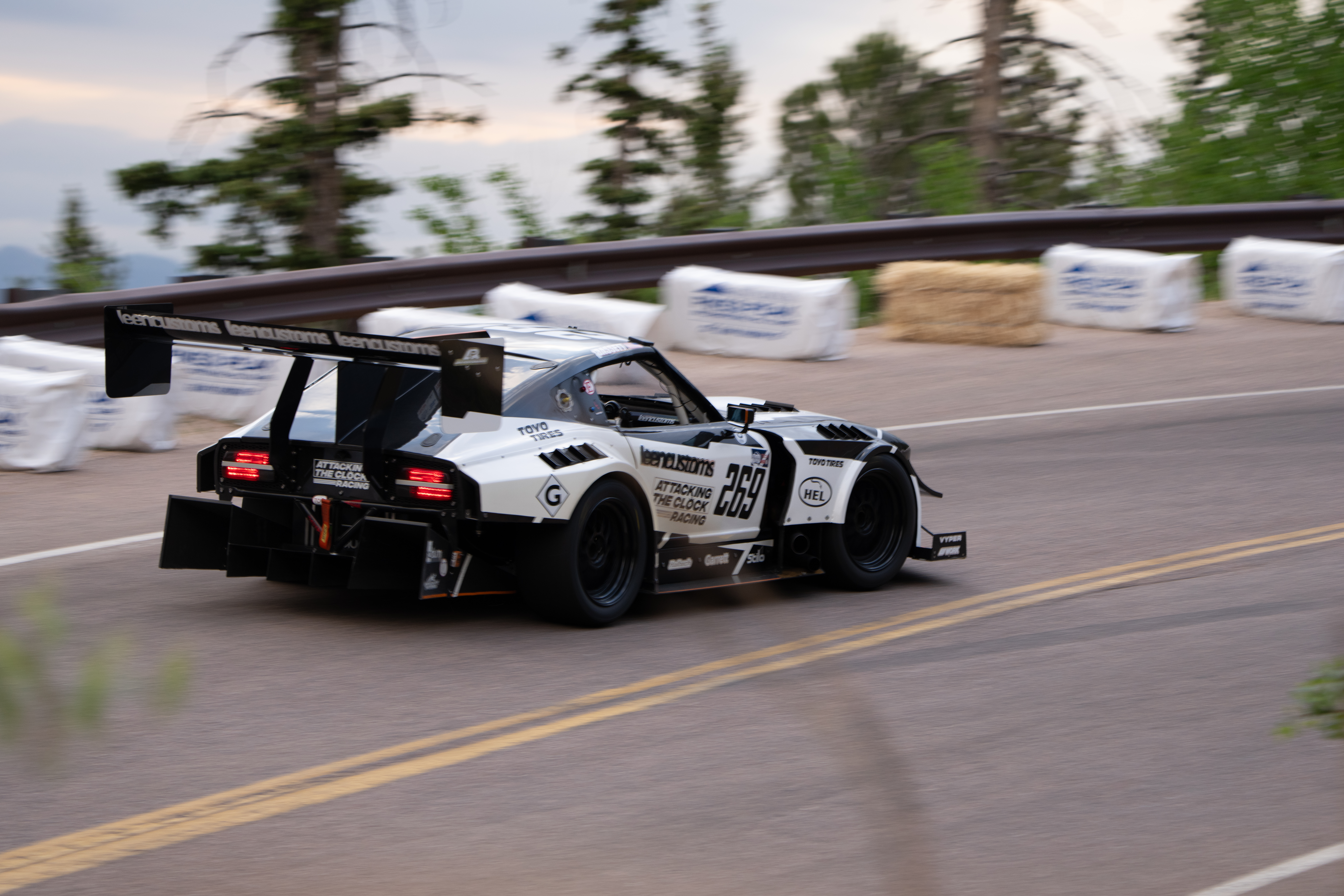 Sean Bassett’s race car cornering during the Pikes Peak International Hill Climb.